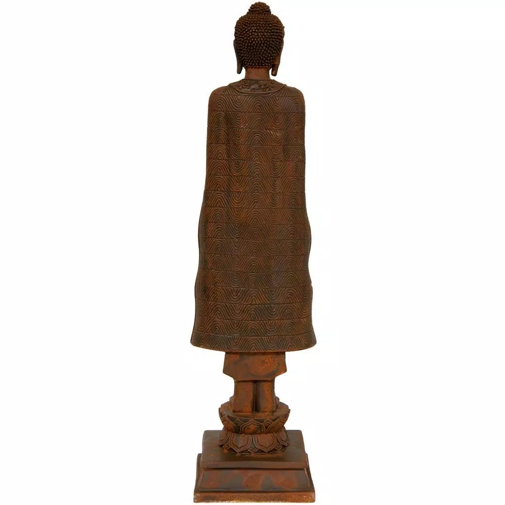Sculptures Oriental Furniture Oriental Furniture 21 In. Standing Semui-in Rust Patina Buddha Decorative Statue 4 Sculptures Oriental Furniture Oriental Furniture 21 In. Standing Semui-in Rust Patina Buddha Decorative Statue - Image 2