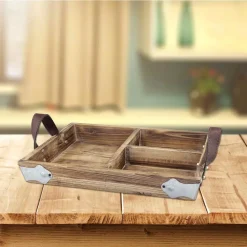 Decorative Trays Stonebriar Collection Brown Wood Tray With Leather Handles
