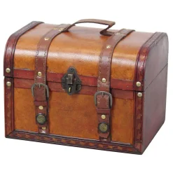 Storage Baskets Vintiquewise 9.8 In. X 7 In. X 7 In. Wood Faux Leather Decorative Faux Leather Treasure Boxes, Set Of 2 Sizes -Brita shop brown vintiquewise storage baskets qi003006 2 4f 1000