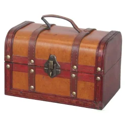 Storage Baskets Vintiquewise 8.5 In. X 5.5 In. X 5.5 In. Wood Faux Leather Decorative Faux Leather Treasure Box