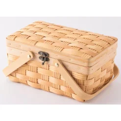 Storage Baskets Vintiquewise Small Woodchip Wooden Picnic Basket With Cover And Folding Handles -Brita shop brown vintiquewise storage baskets qi003505 s 1f 1000
