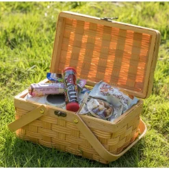 Storage Baskets Vintiquewise Small Woodchip Wooden Picnic Basket With Cover And Folding Handles -Brita shop brown vintiquewise storage baskets qi003505 s c3 1000
