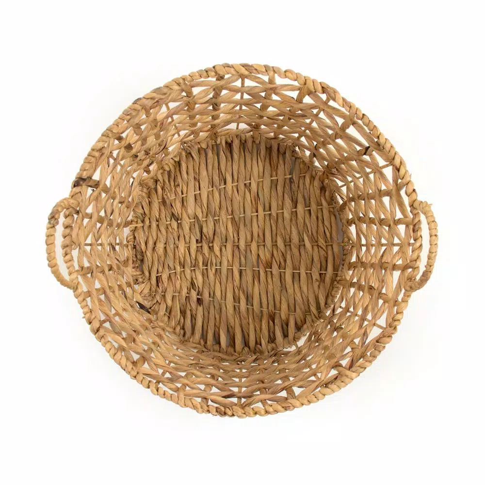 Storage Baskets Zentique Round Handmade Wicker Sparsed Water Hyacinth Large Basket With Handles 5 Storage Baskets Zentique Round Handmade Wicker Sparsed Water Hyacinth Large Basket With Handles - Image 3