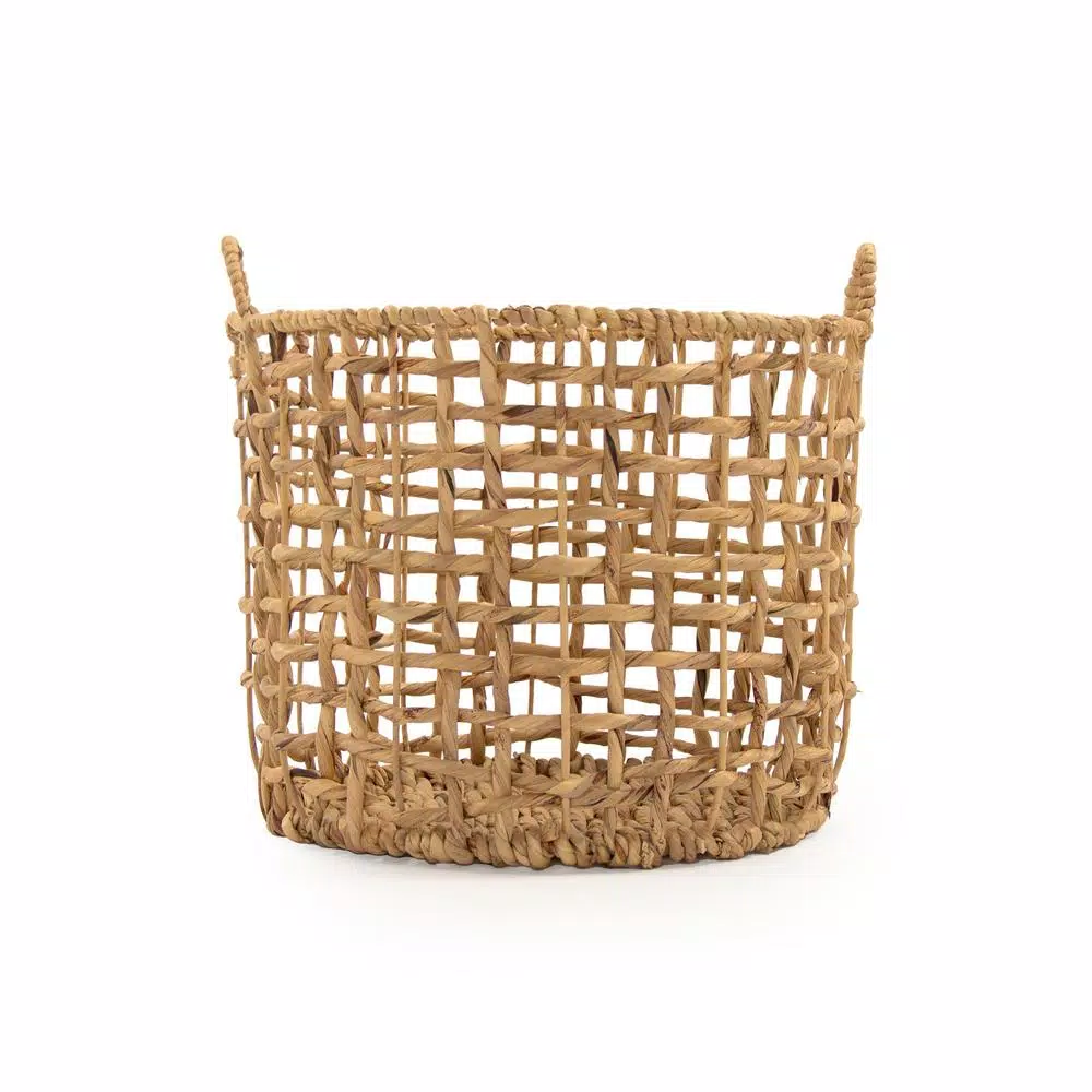 Storage Baskets Zentique Round Handmade Wicker Sparsed Water Hyacinth Large Basket With Handles 4 Storage Baskets Zentique Round Handmade Wicker Sparsed Water Hyacinth Large Basket With Handles - Image 2