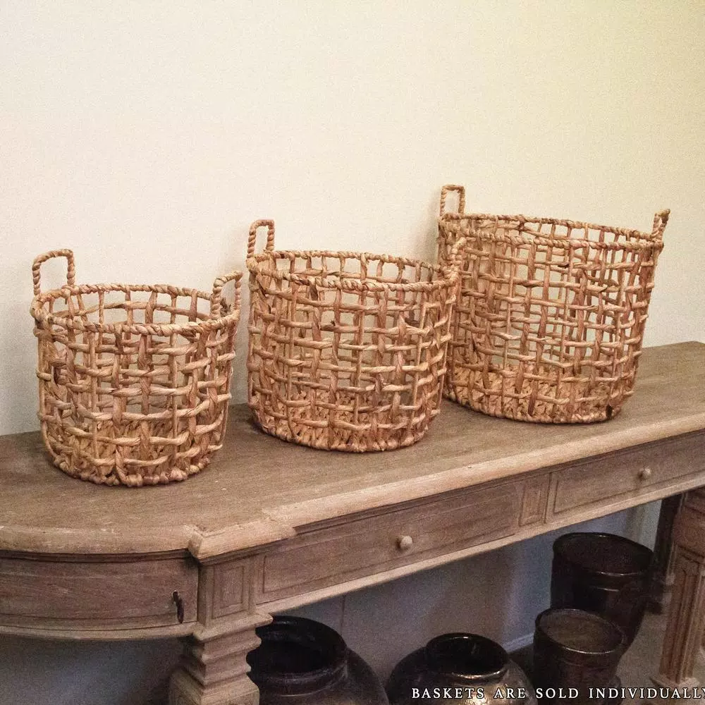Storage Baskets Zentique Round Handmade Wicker Sparsed Water Hyacinth Medium Basket With Handles 4 Storage Baskets Zentique Round Handmade Wicker Sparsed Water Hyacinth Medium Basket With Handles - Image 2