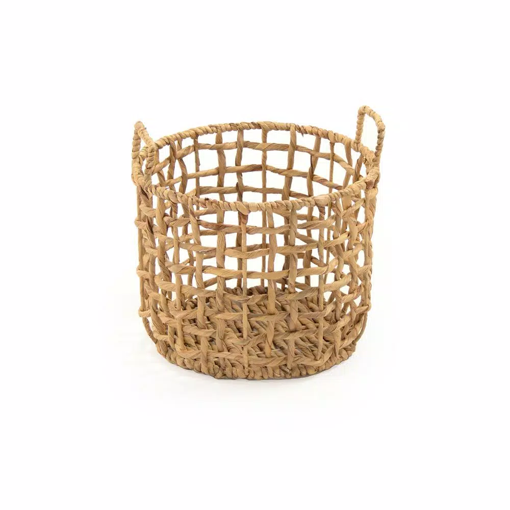 Storage Baskets Zentique Round Handmade Wicker Sparsed Water Hyacinth Medium Basket With Handles 3 Storage Baskets Zentique Round Handmade Wicker Sparsed Water Hyacinth Medium Basket With Handles