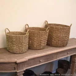 Storage Baskets Zentique Round Handmade Woven Wicker Seagrass Over Small Basket With Handles