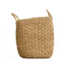 Storage Baskets Zentique Hand Woven Cylindrical Wicker Seagrass Small Basket With Handles