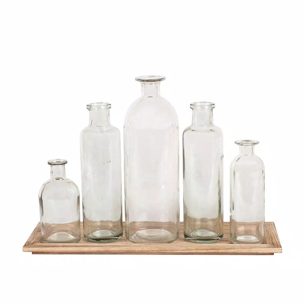 3R Studios Glass Bottle Vases With Tray (Set Of 5) 4 3R Studios Glass Bottle Vases With Tray (Set Of 5) - Image 2