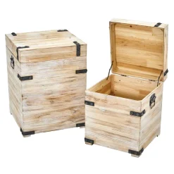 Storage Baskets Nearly Natural Decorative White Wash Wood Storage Boxes And Trunks With Metal Detail (Set Of 2)