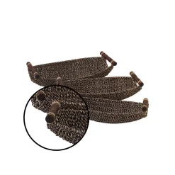 Decorative Trays LITTON LANE Dark Brown And Light Brown Tight Braid Seagrass Boat-Shaped Trays With Cherrywood Dowell Handles (Set Of 3) 7 Decorative Trays LITTON LANE Dark Brown And Light Brown Tight Braid Seagrass Boat-Shaped Trays With Cherrywood Dowell Handles (Set Of 3) -Brita shop dark brown litton lane decorative trays 87536 4f 1000