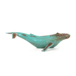 Sculptures Zentique Polyresin Distressed Turquoise And Brown Humpback Whale
