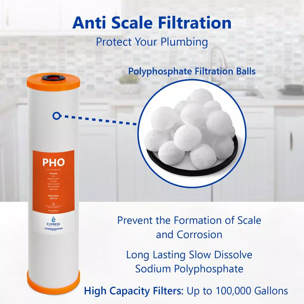 Replacement Water Filters Express Water Express Water – Whole House Anti Scale Filter Set – Sediment, Carbon Block, Polyphosphate – 5 Micron – 4.5” X 20” Inch 4 Replacement Water Filters Express Water Express Water – Whole House Anti Scale Filter Set – Sediment, Carbon Block, Polyphosphate – 5 Micron – 4.5” X 20” Inch - Image 2