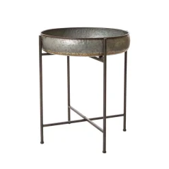 Decorative Trays Glitzhome 25.79 In. H Galvanized Metal Farmhouse Shelf With Removable Round Tray -Brita shop galvanized glitzhome decorative trays gh1002004185 c3 1000