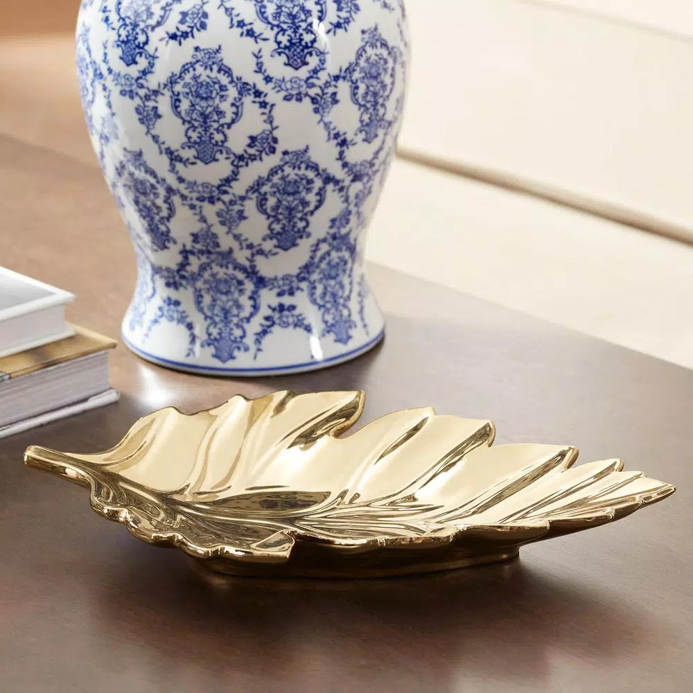Decorative Trays Home Decorators Collection Gold Ceramic Decorative Leaf Tray 5 Decorative Trays Home Decorators Collection Gold Ceramic Decorative Leaf Tray - Image 3