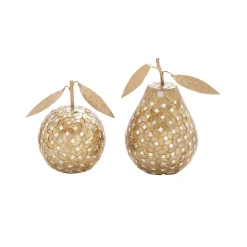 Sculptures LITTON LANE Gold Iron And Silver Reflective Glass Mosaic Pear And Apple Decor (Set Of 2) -Brita shop gold litton lane sculptures 24117 c3 1000