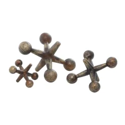 LITTON LANE Iron Metal Gold Jacks Sculptures (Set Of 3)