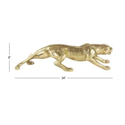 Sculptures LITTON LANE 34 In. Wild Life Polystone Leopard Sculpture In Polished Gold -Brita shop gold litton lane sculptures 59553 44 1000
