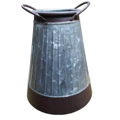 Vases Benjara Gray And Brown Galvanized Metal Corrugated Decorative Flower Vase With Curved Side Handles -Brita shop gray and brown benjara vases bm195135 44 1000