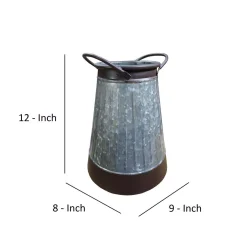 Vases Benjara Gray And Brown Galvanized Metal Corrugated Decorative Flower Vase With Curved Side Handles -Brita shop gray and brown benjara vases bm195135 76 1000