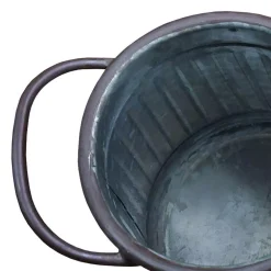 Vases Benjara Gray And Brown Galvanized Metal Corrugated Decorative Flower Vase With Curved Side Handles -Brita shop gray and brown benjara vases bm195135 fa 1000