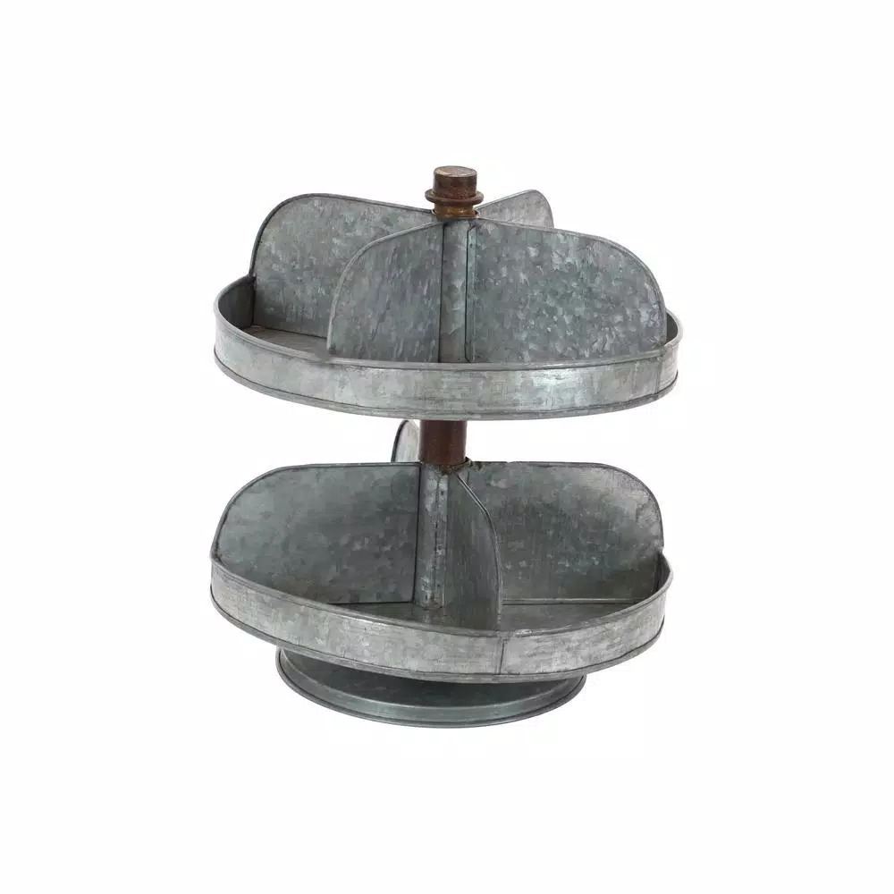 Decorative Trays LITTON LANE 2-Tier Indistrial Arts Iron Tray Stand In Gray 5 Decorative Trays LITTON LANE 2-Tier Indistrial Arts Iron Tray Stand In Gray - Image 4