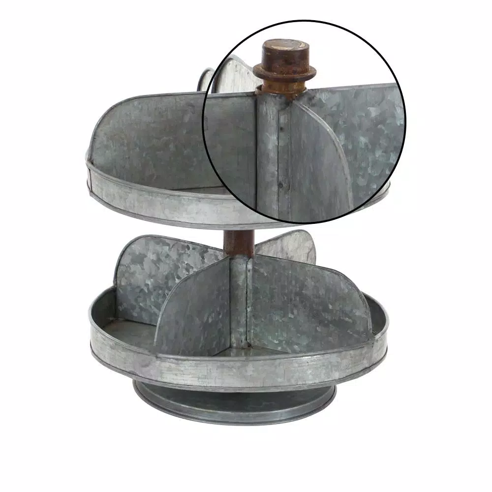 Decorative Trays LITTON LANE 2-Tier Indistrial Arts Iron Tray Stand In Gray 4 Decorative Trays LITTON LANE 2-Tier Indistrial Arts Iron Tray Stand In Gray - Image 3