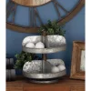 Decorative Trays LITTON LANE 2-Tier Indistrial Arts Iron Tray Stand In Gray