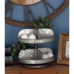 Decorative Trays LITTON LANE 2-Tier Indistrial Arts Iron Tray Stand In Gray