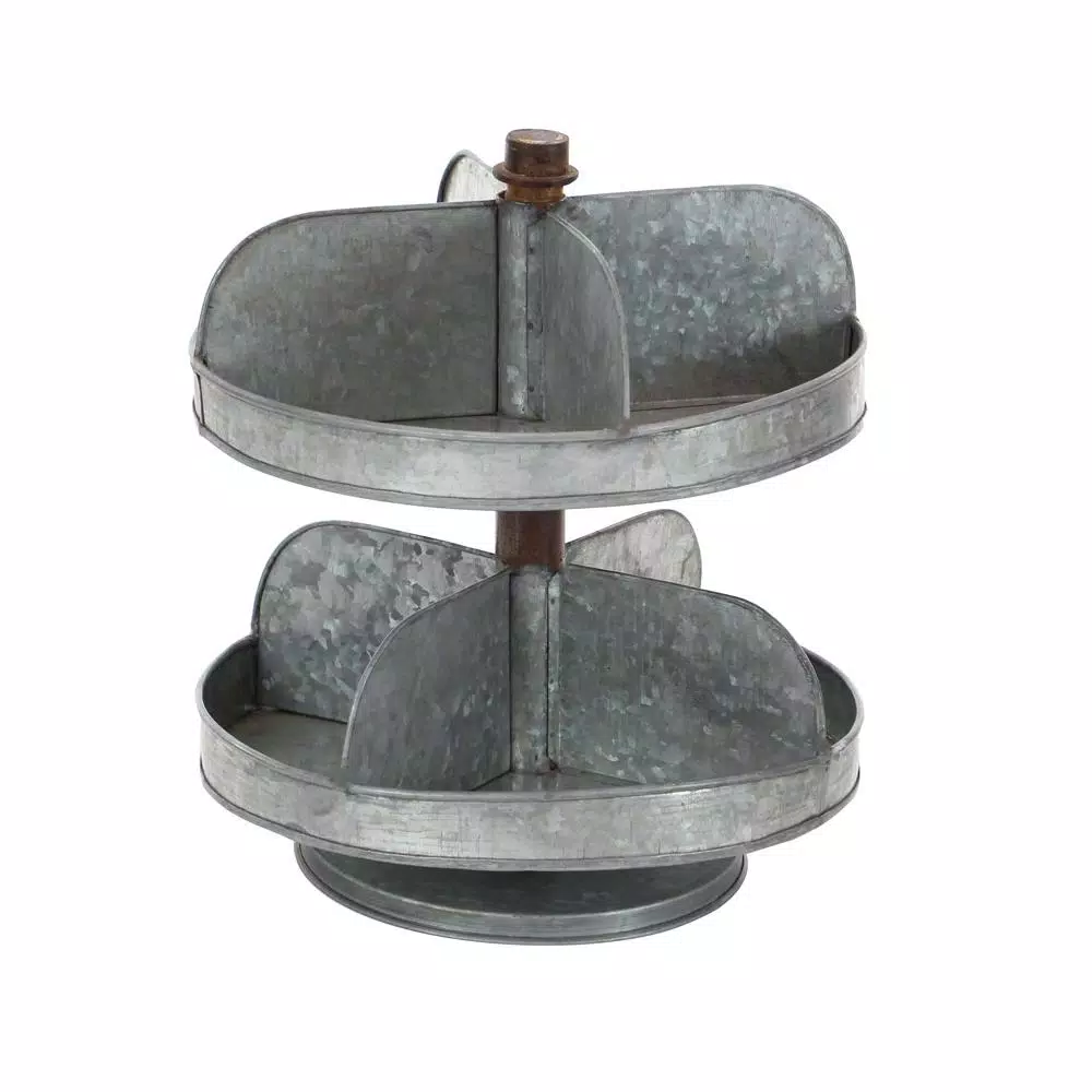 Decorative Trays LITTON LANE 2-Tier Indistrial Arts Iron Tray Stand In Gray 3 Decorative Trays LITTON LANE 2-Tier Indistrial Arts Iron Tray Stand In Gray - Image 2