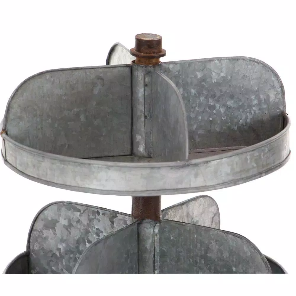 Decorative Trays LITTON LANE 2-Tier Indistrial Arts Iron Tray Stand In Gray 7 Decorative Trays LITTON LANE 2-Tier Indistrial Arts Iron Tray Stand In Gray - Image 6