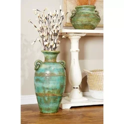 Vases LITTON LANE Distressed Green, Black, And Yellow Terracotta Amphora Decorative Vase -Brita shop green litton lane vases 68679 31 1000