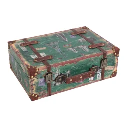 Storage Baskets Vintiquewise Set Of 2 Vintage-Style World Map Leather Wooden Suitcase Trunks With Straps And Handle -Brita shop green vintiquewise storage baskets qi003615 2 44 1000