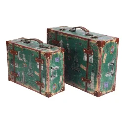 Storage Baskets Vintiquewise Set Of 2 Vintage-Style World Map Leather Wooden Suitcase Trunks With Straps And Handle -Brita shop green vintiquewise storage baskets qi003615 2 4f 1000