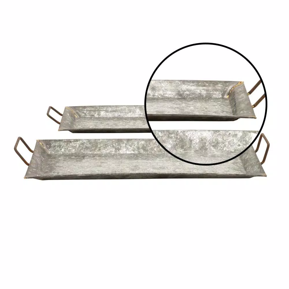 Decorative Trays LITTON LANE Farmhouse Galvanized Metallic Rectangular Metal Serving Trays (Set Of 2) 5 Decorative Trays LITTON LANE Farmhouse Galvanized Metallic Rectangular Metal Serving Trays (Set Of 2) - Image 3