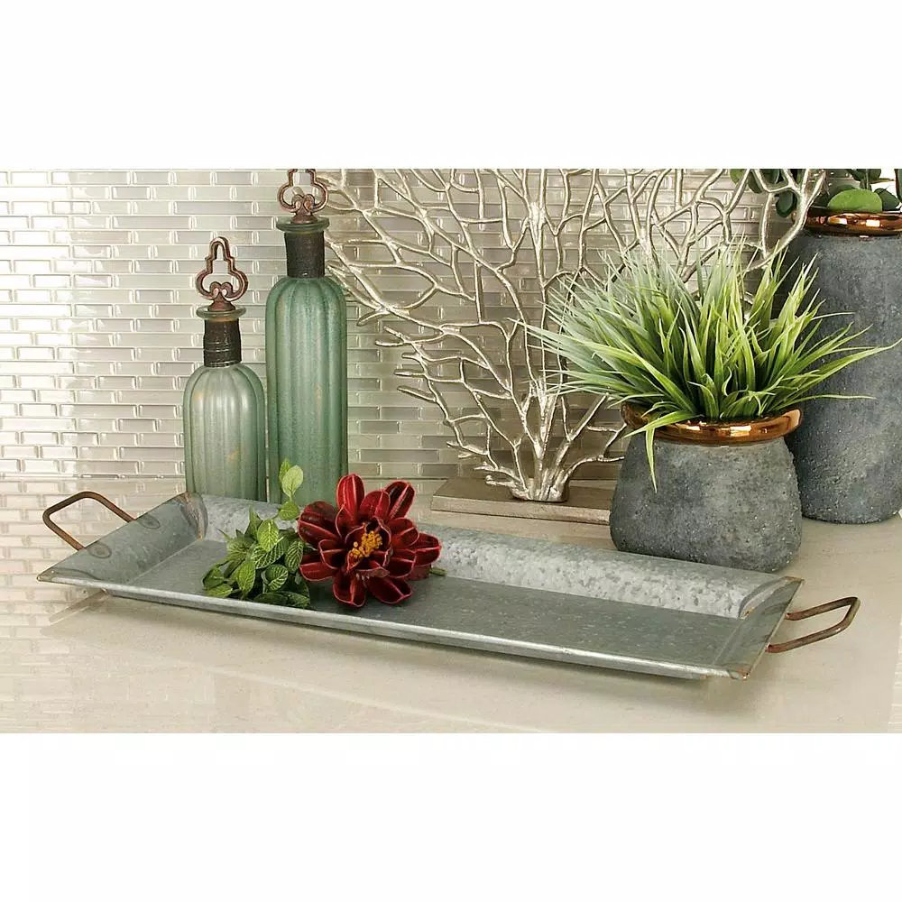 Decorative Trays LITTON LANE Farmhouse Galvanized Metallic Rectangular Metal Serving Trays (Set Of 2) 3 Decorative Trays LITTON LANE Farmhouse Galvanized Metallic Rectangular Metal Serving Trays (Set Of 2)