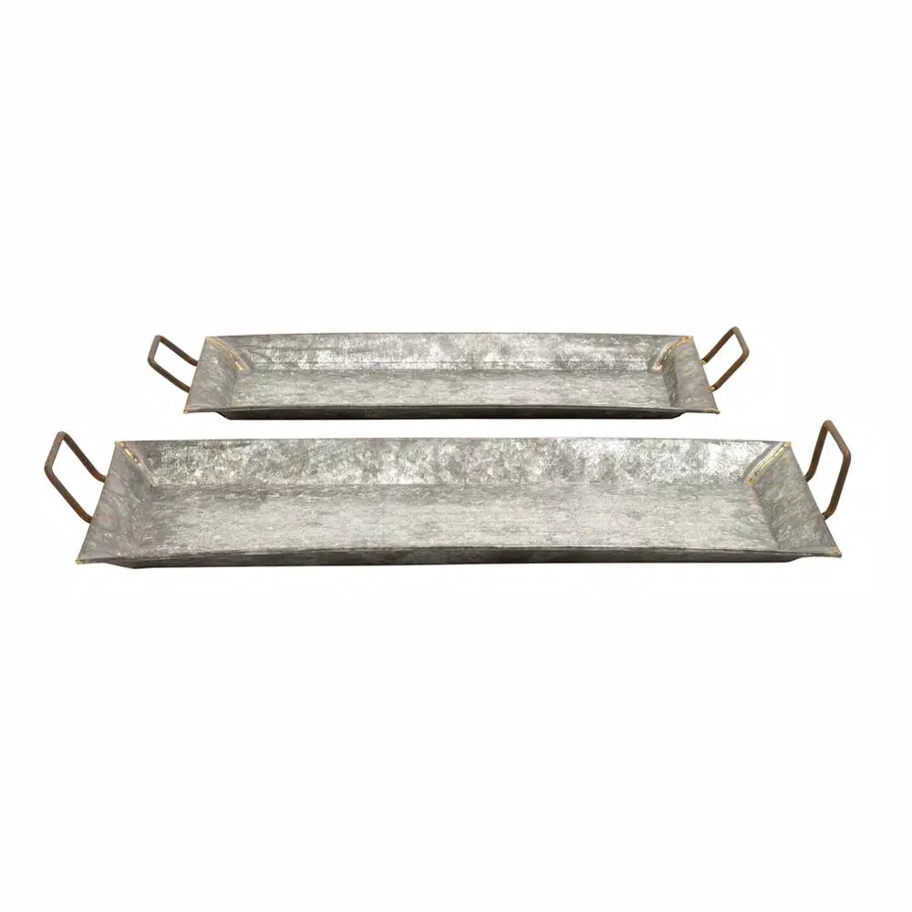 Decorative Trays LITTON LANE Farmhouse Galvanized Metallic Rectangular Metal Serving Trays (Set Of 2) 4 Decorative Trays LITTON LANE Farmhouse Galvanized Metallic Rectangular Metal Serving Trays (Set Of 2) - Image 2
