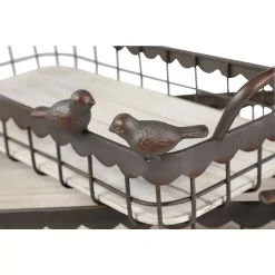 LITTON LANE Rectangular Brown Wood And Metal Decorative Trays With Bird Figurines (Set Of 3) -Brita shop grey litton lane decorative trays 44488 4f 1000