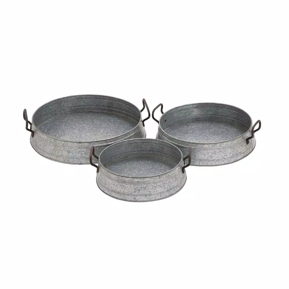 Decorative Trays LITTON LANE Farmhouse Rustic Gray Decorative Planter Trays (Set Of 3) 4 Decorative Trays LITTON LANE Farmhouse Rustic Gray Decorative Planter Trays (Set Of 3) - Image 2