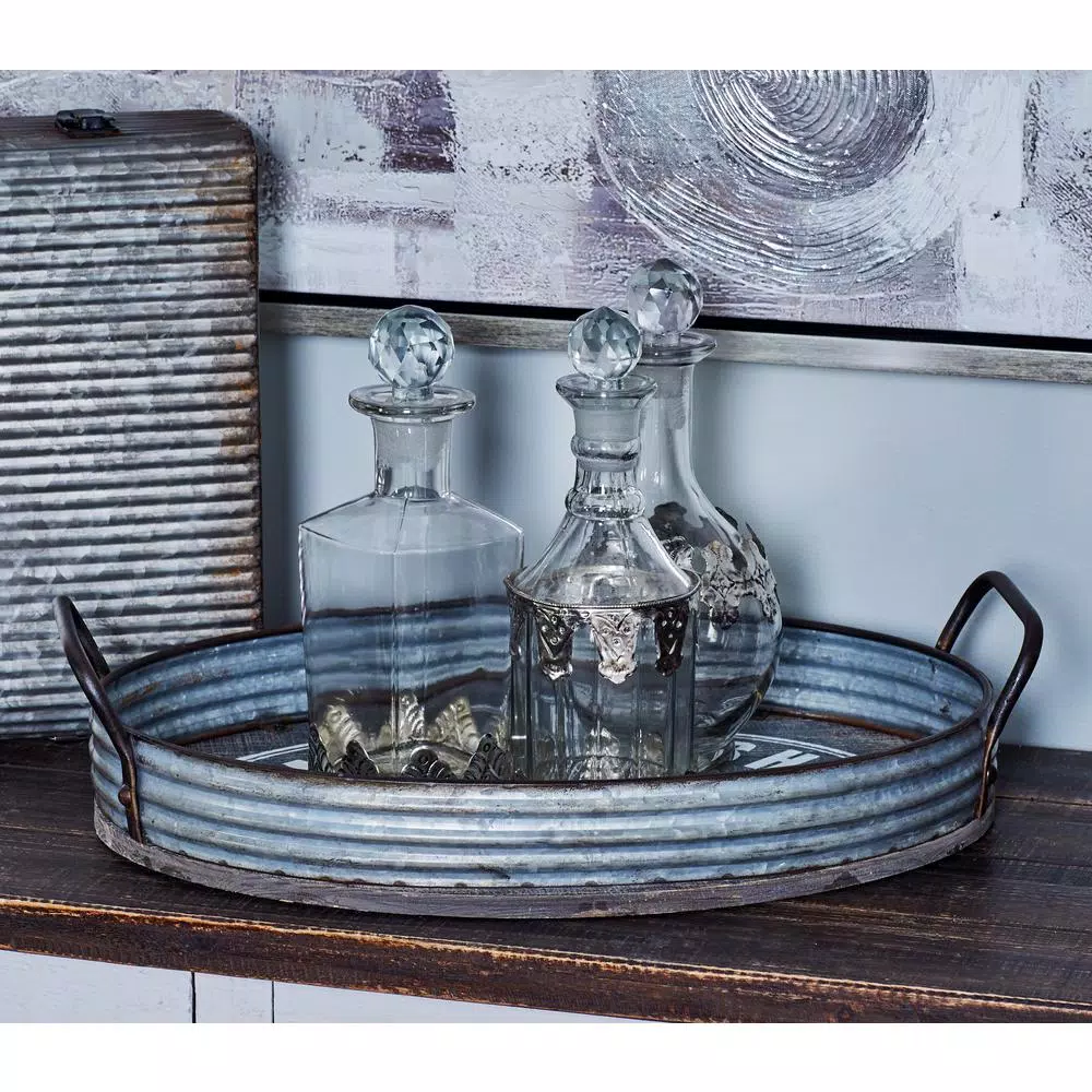 Decorative Trays LITTON LANE Distressed Silver DecorativeTrays With Handles (Set Of 2) 3 Decorative Trays LITTON LANE Distressed Silver DecorativeTrays With Handles (Set Of 2)