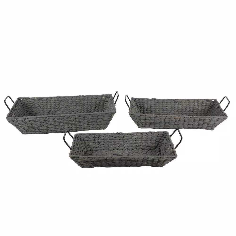 Decorative Trays LITTON LANE Nesting Rectangular Gray Seagrass Basket Trays With Black Metal Handles (Set Of 3) 4 Decorative Trays LITTON LANE Nesting Rectangular Gray Seagrass Basket Trays With Black Metal Handles (Set Of 3) - Image 2