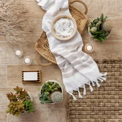 Decorative Trays LITTON LANE Soft Gray Water Hyacinth, Seagrass, And Rope Decorative Wicker Trays With Handles (Set Of 3) -Brita shop grey litton lane decorative trays 99905 76 1000