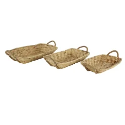 Decorative Trays LITTON LANE Soft Gray Water Hyacinth, Seagrass, And Rope Decorative Wicker Trays With Handles (Set Of 3) -Brita shop grey litton lane decorative trays 99905 c3 1000