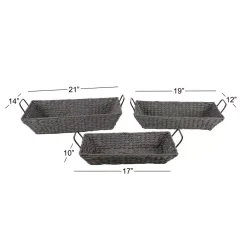 Decorative Trays LITTON LANE Soft Gray Water Hyacinth, Seagrass, And Rope Decorative Wicker Trays With Handles (Set Of 3) -Brita shop grey litton lane decorative trays 99905 fa 1000