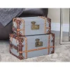 Storage Baskets LITTON LANE Globetrotter Wood Fabric Boxes With Brown Leather Accents (Set Of 2) -Brita shop grey litton lane storage baskets 54072 64 1000