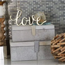 Storage Baskets LITTON LANE Wide Rectangular Wood And Leather Hide Gray Boxes (Set Of 2) -Brita shop grey litton lane storage baskets 95930 31 1000