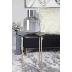 Vases LITTON LANE 15 In. Large Cylindrical Iridescent Silver Handmade Blown Glass Decorative Vase