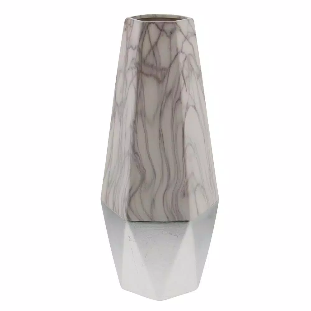 Vases LITTON LANE 18 In. X 7 In. Ceramic White And Silver Vase 4 Vases LITTON LANE 18 In. X 7 In. Ceramic White And Silver Vase - Image 2