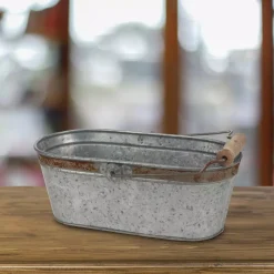 Storage Baskets Stonebriar Collection 12 In. X 5.5 In. Galvanized Bucket With Rust Trim And Handle -Brita shop grey stonebriar collection storage baskets sb 5613a 31 1000