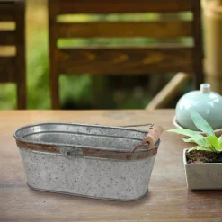 Storage Baskets Stonebriar Collection 12 In. X 5.5 In. Galvanized Bucket With Rust Trim And Handle -Brita shop grey stonebriar collection storage baskets sb 5613a 4f 1000